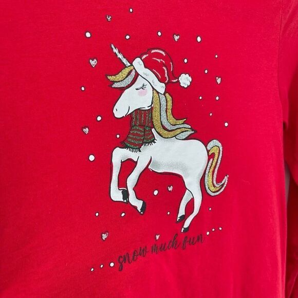 Holiday Time Girls Red Christmas Unicorn Snow Much Fun Long-Sleeved Tee XXL (18) - Picture 8 of 12